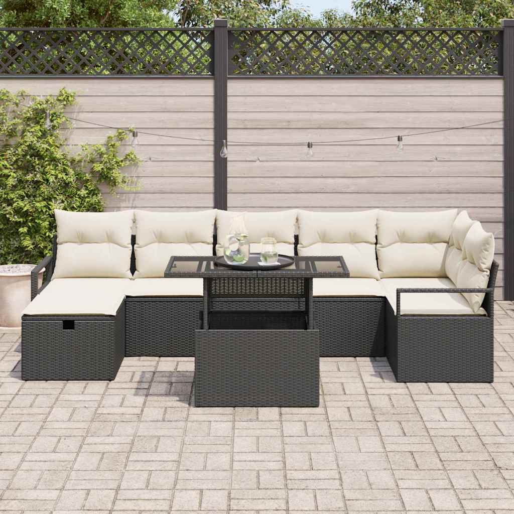 Garten-Sofa-Set mit Kissen 8 pcs Schwarz Poly Rattan